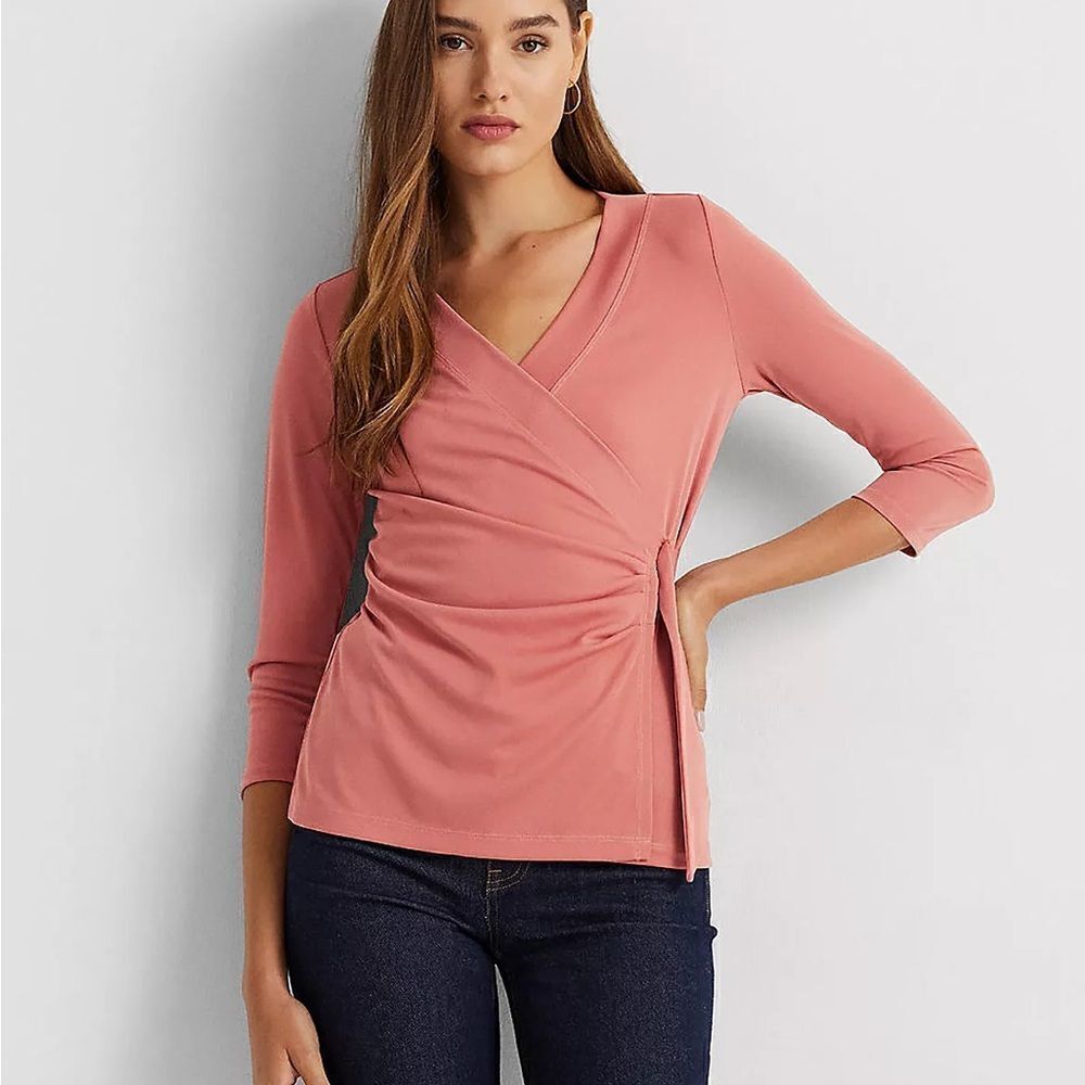 Lauren Ralph Lauren Pink Faux Women’s Wrap Top Size Medium